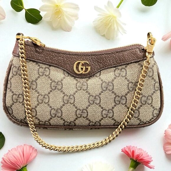 Gucci GG Supreme Horsebit 1955 PVCx leather Shoulder bag Beige x brown
